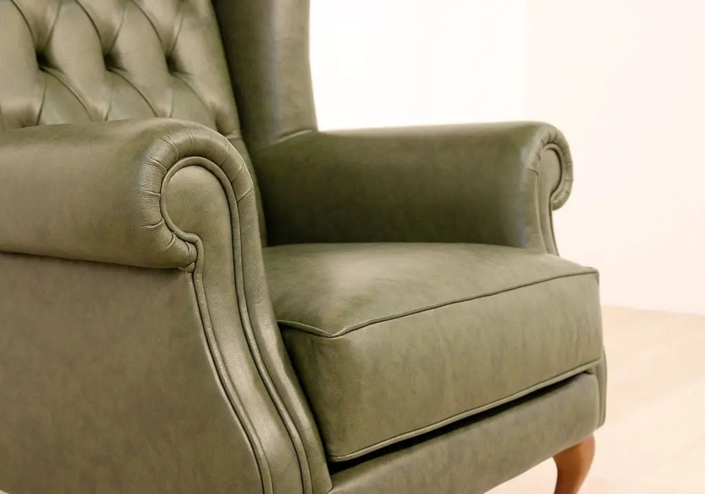 Fauteuil vintage cuir vert CHESTERFIELD Made in Italy