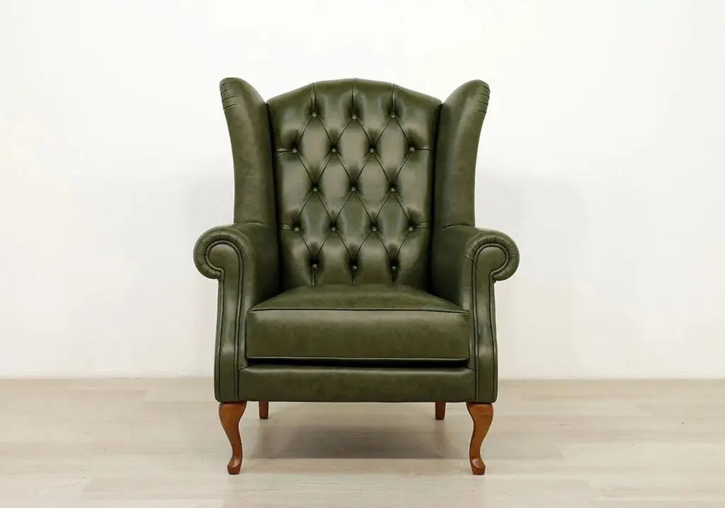 Fauteuil vintage cuir vert CHESTERFIELD Made in Italy