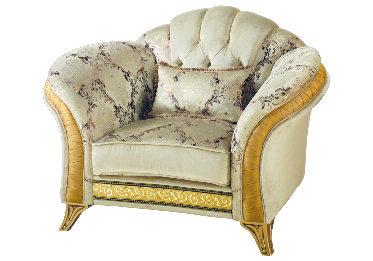Fauteuil de salon capitonné classique italien beige et or - Melodia