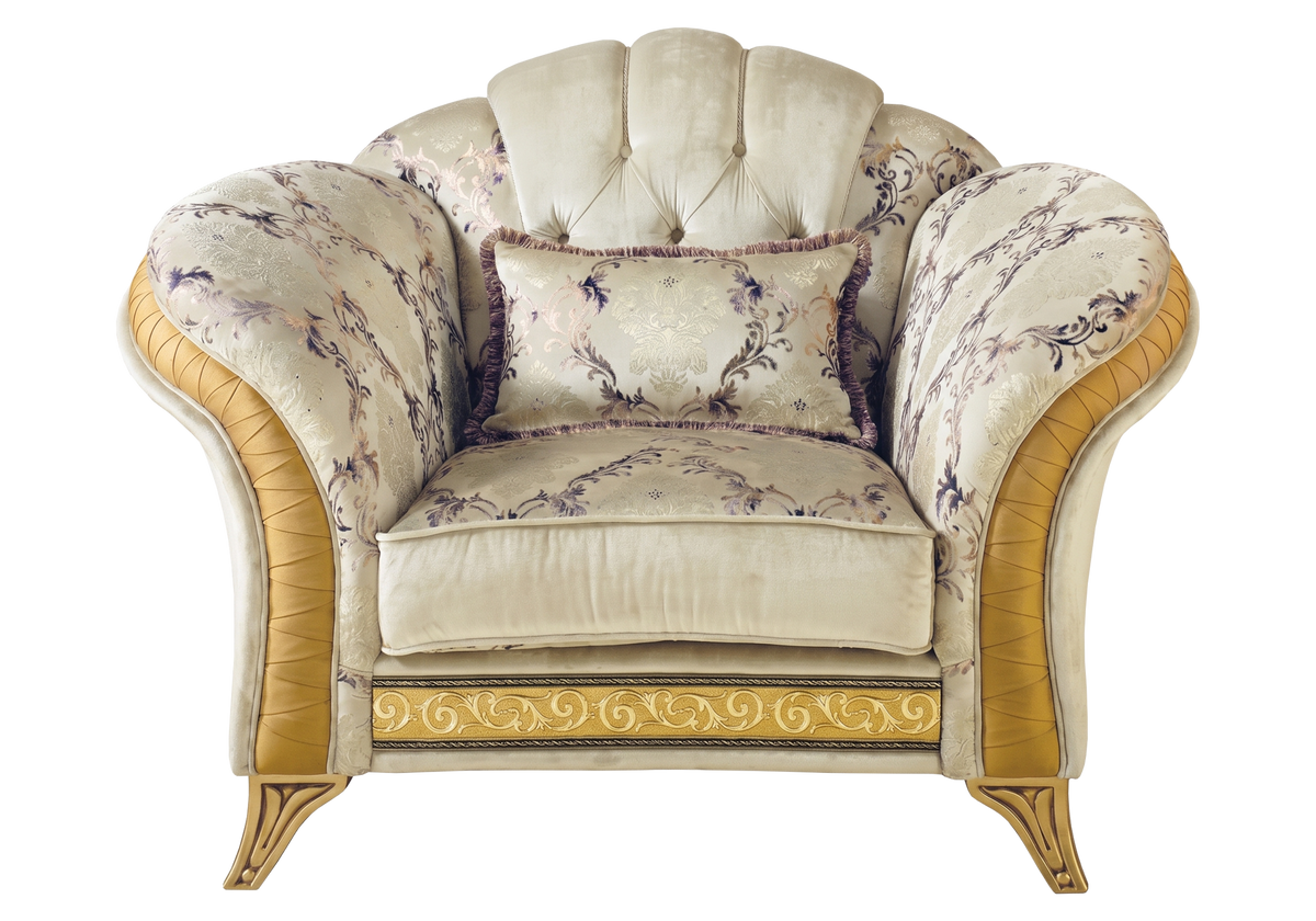 Fauteuil de salon capitonné classique italien beige et or - Melodia