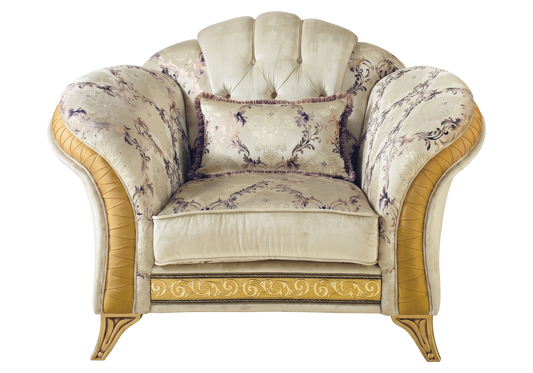 Fauteuil de salon capitonné classique italien beige et or - Melodia