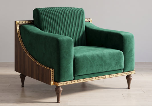 Fauteuil de salon en velours vert noyer et or 24K - Romantica