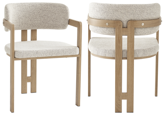 Fauteuil de table bouclé beige bois clair – Lyra x2