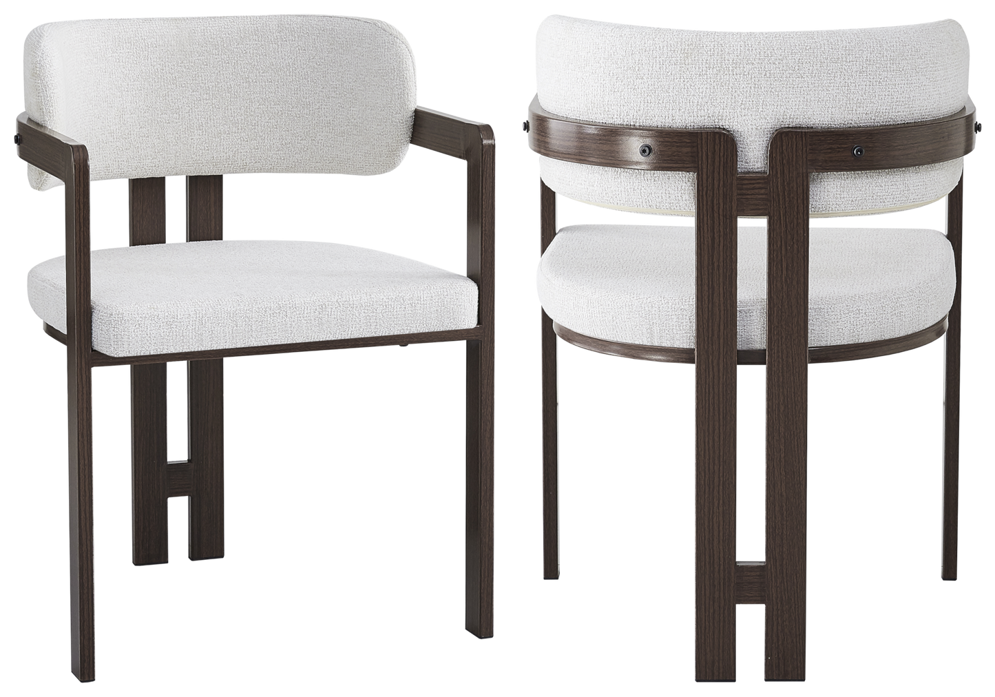 Fauteuil de table bouclé beige bois noyer – Lyra x2