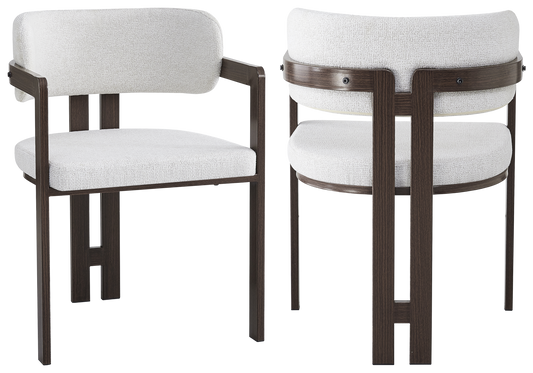 Fauteuil de table bouclé beige bois noyer – Lyra x2