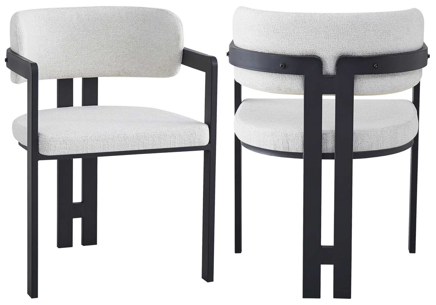 Fauteuil de table bouclé beige pieds noirs – Lyra x2