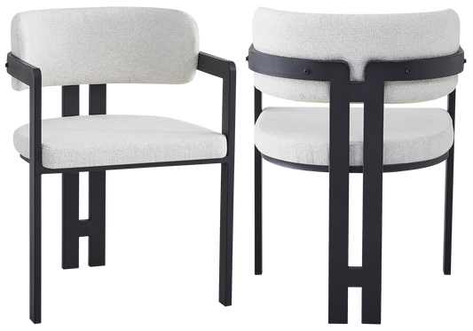 Fauteuil de table bouclé beige pieds noirs – Lyra x2