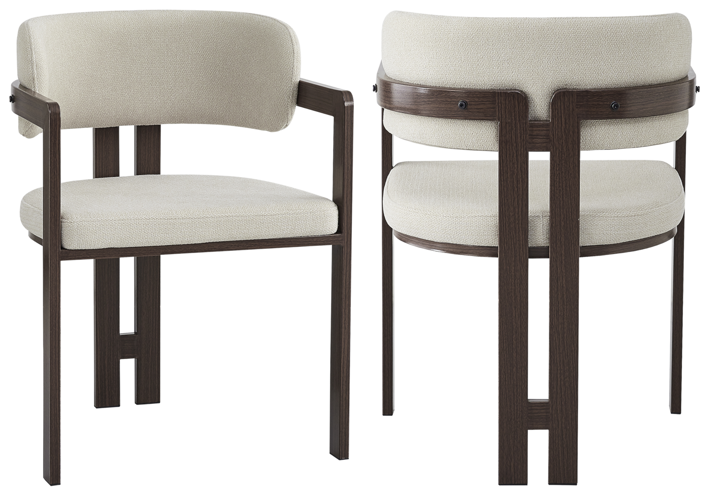 Fauteuil de table bouclé sable bois noyer – Lyra x2