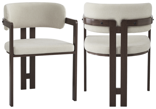 Fauteuil de table bouclé sable bois noyer – Lyra x2
