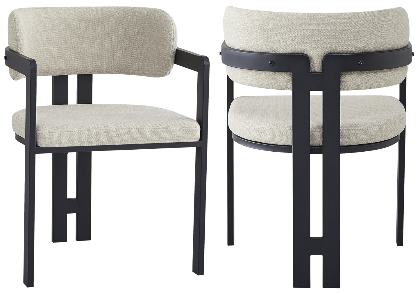 Fauteuil de table bouclé sable pieds noirs – Lyra x2
