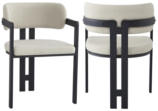Fauteuil de table bouclé sable pieds noirs – Lyra x2