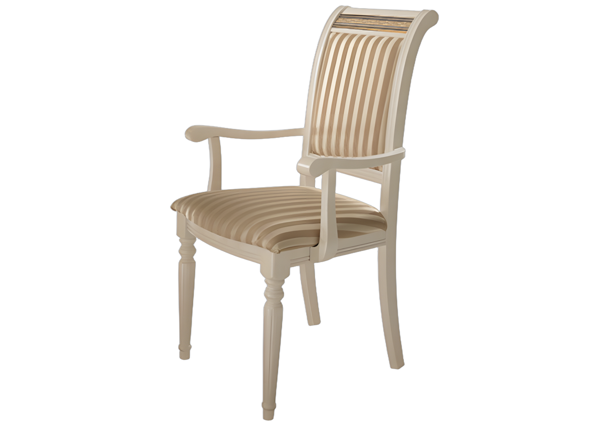 Fauteuil de table italien tissu satiné et blanc laqué - Liberty