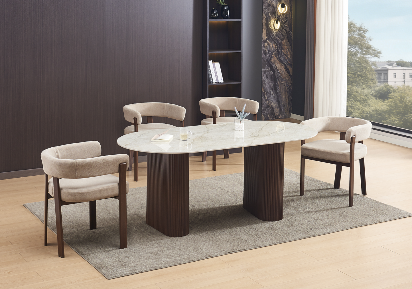 Fauteuil de table bouclé taupe noyer – Mura x4