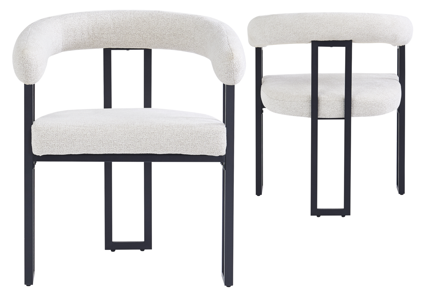 Fauteuil de table tissu chiné crème pieds noirs - Soho x4