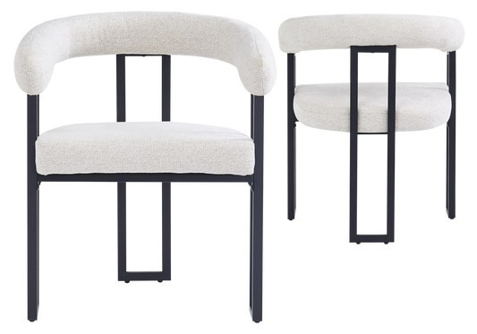 Fauteuil de table tissu chiné crème pieds noirs - Soho x4