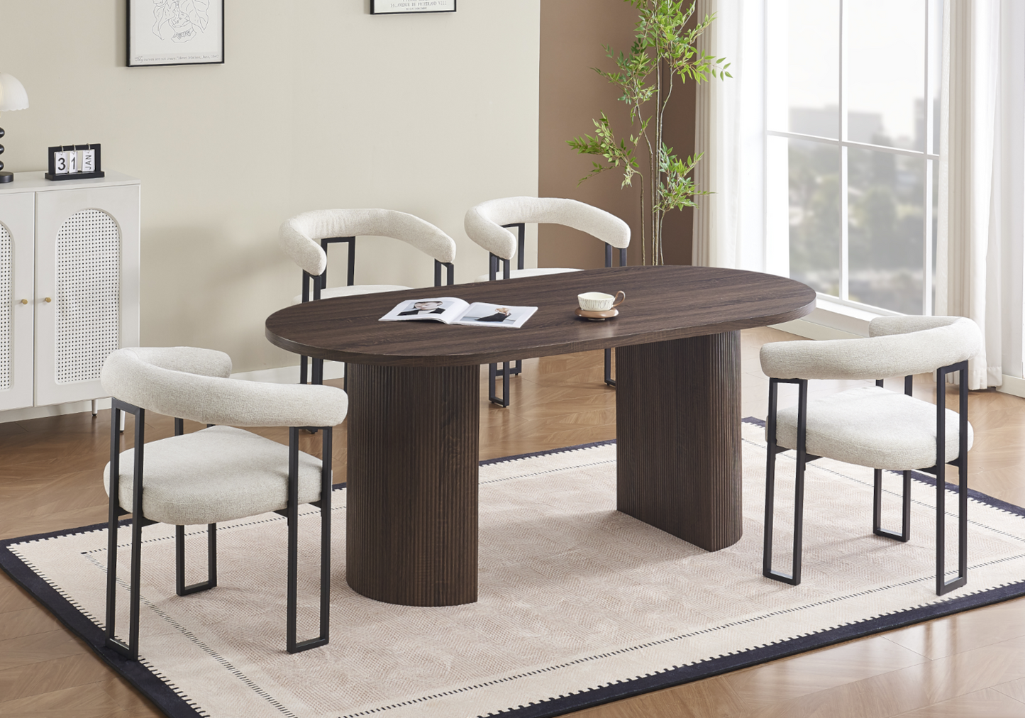Fauteuil de table tissu chiné crème pieds noirs - Soho x4