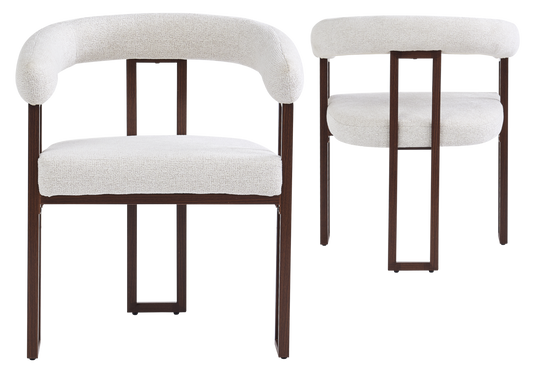 Fauteuil de table tissu chiné écru pieds noyer - Soho x4