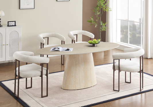 Fauteuil de table tissu chiné écru pieds noyer - Soho x4