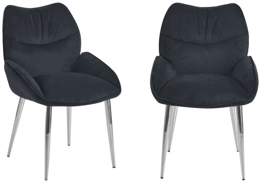 Fauteuil de table velours anthracite pieds argentés - Lyon x2