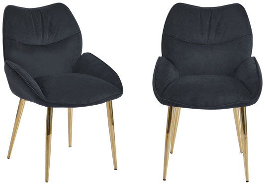 Fauteuil de table velours anthracite pieds dorés - Lyon x2