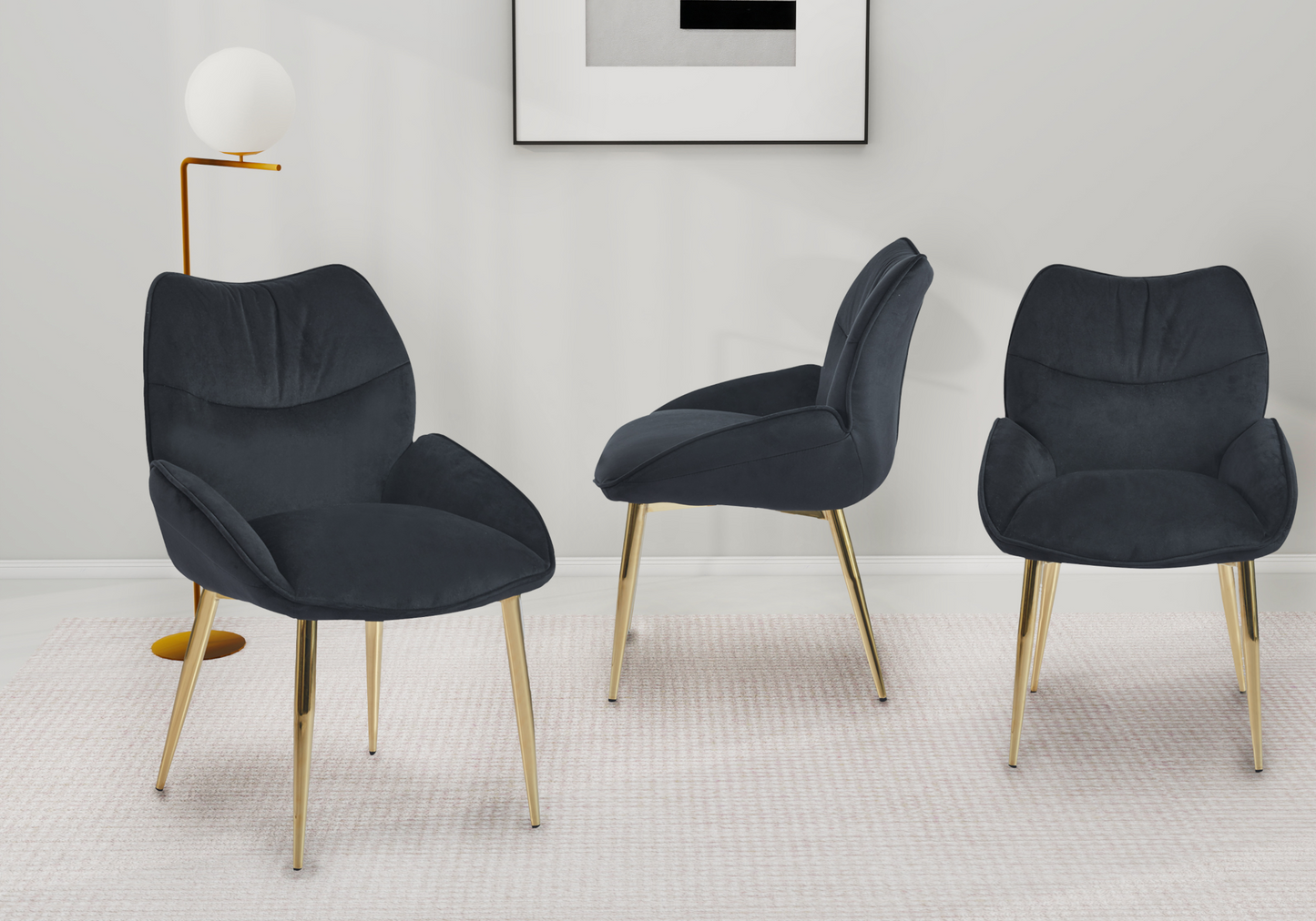 Fauteuil de table velours anthracite pieds dorés - Lyon x2