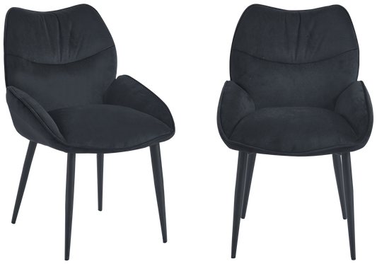 Fauteuil de table velours anthracite pieds noirs - Lyon x2