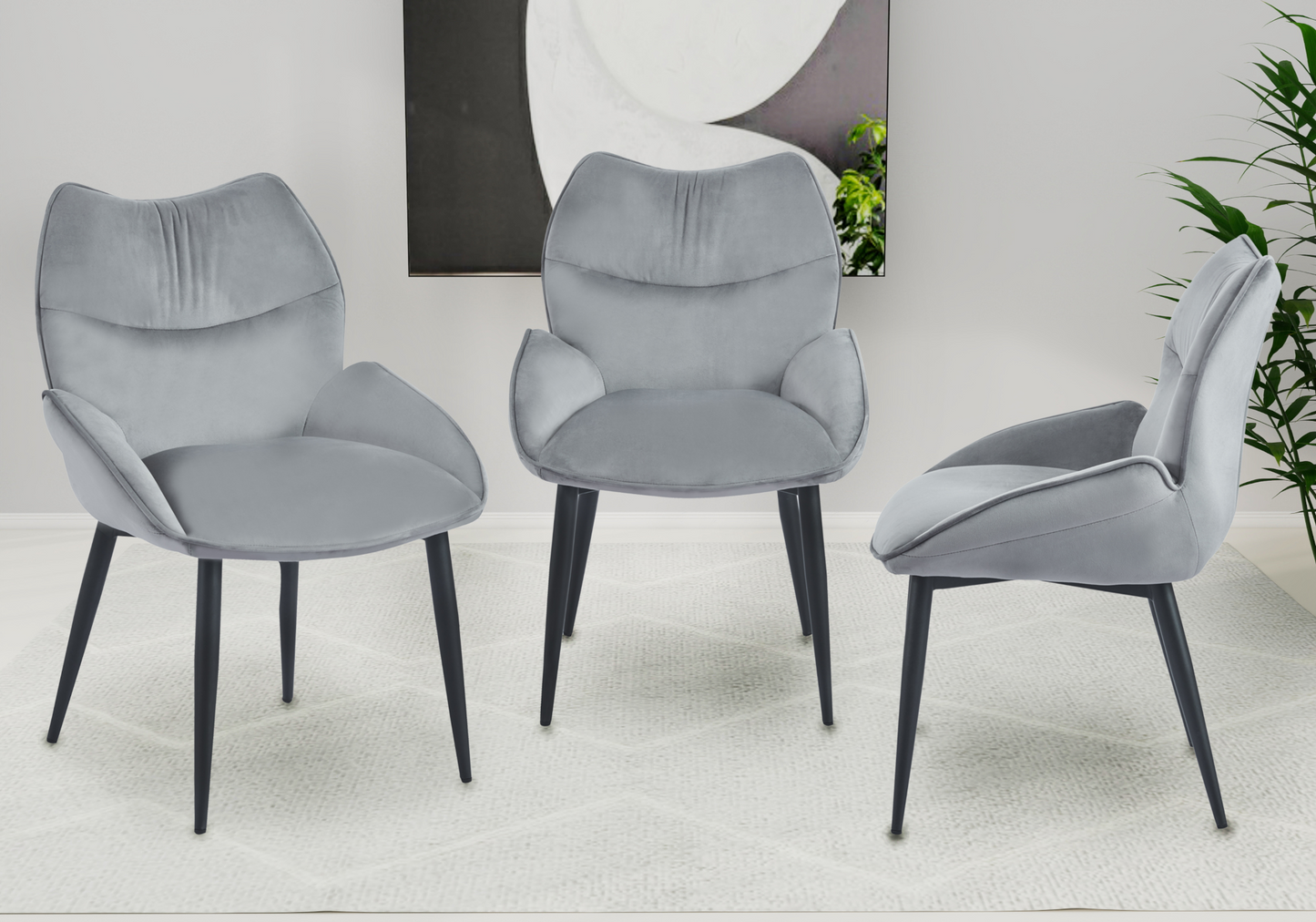 Fauteuil de table velours anthracite pieds noirs - Lyon x2