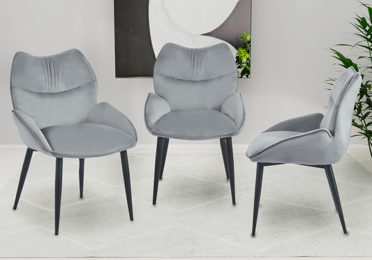 Fauteuil de table velours anthracite pieds noirs - Lyon x2