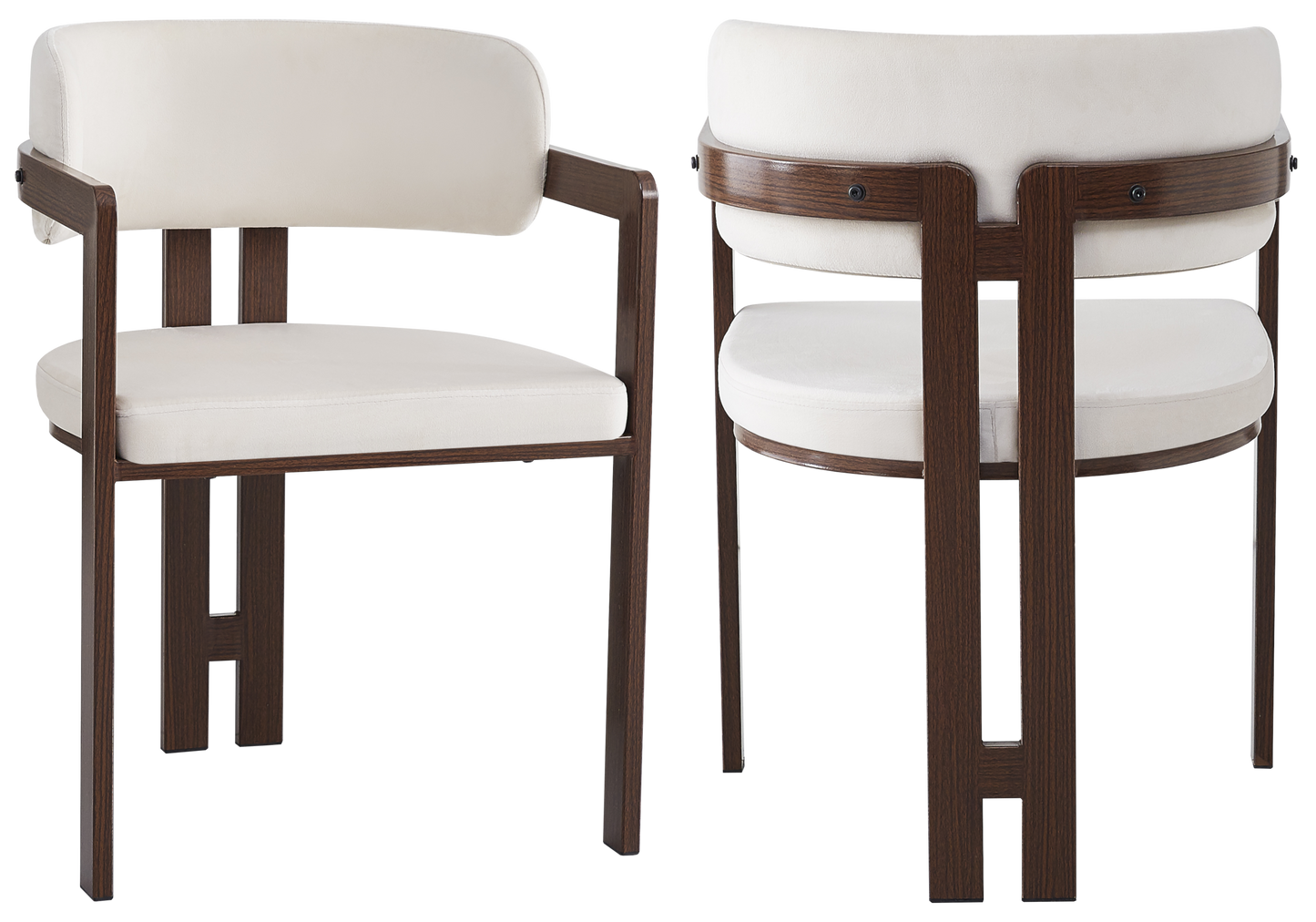 Fauteuil de table velours beige bois noyer – Lyra x2
