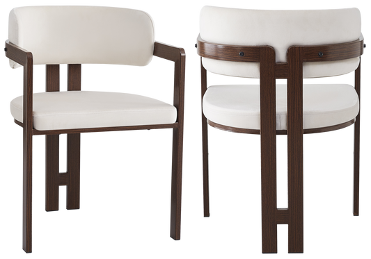 Fauteuil de table velours beige bois noyer – Lyra x2