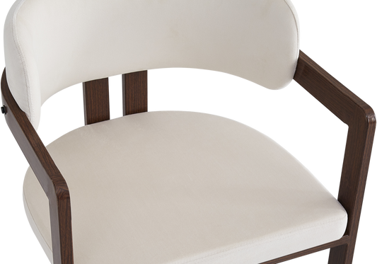 Fauteuil de table velours beige bois noyer – Lyra x2
