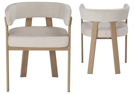Fauteuil de table velours beige chêne – Mura x4