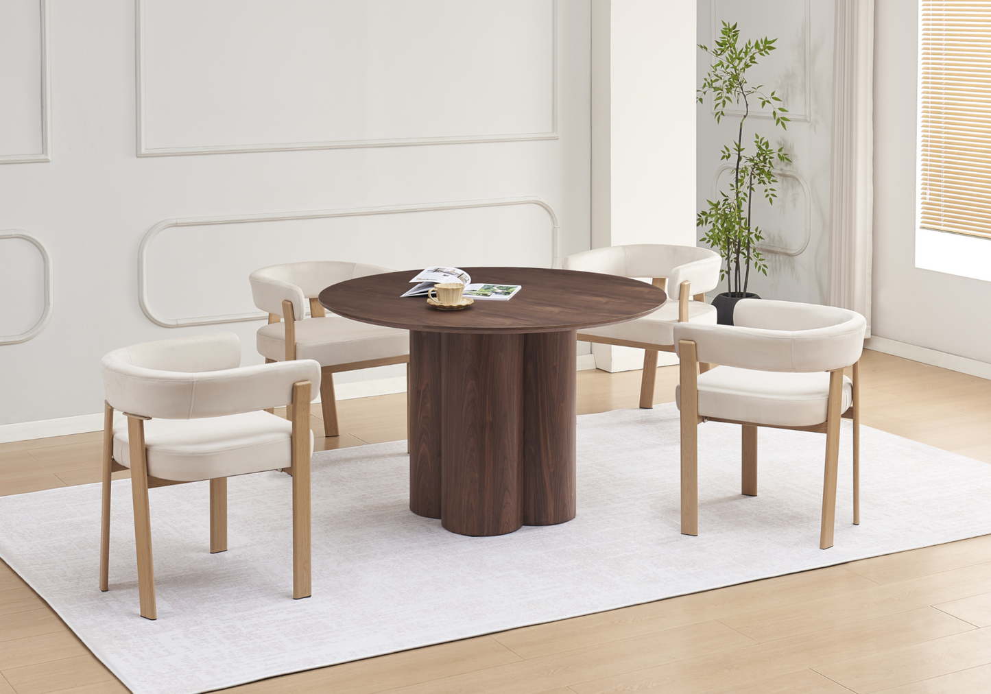 Fauteuil de table velours beige chêne – Mura x4