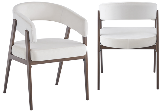 Fauteuil de table velours beige noyer – Oslo x4