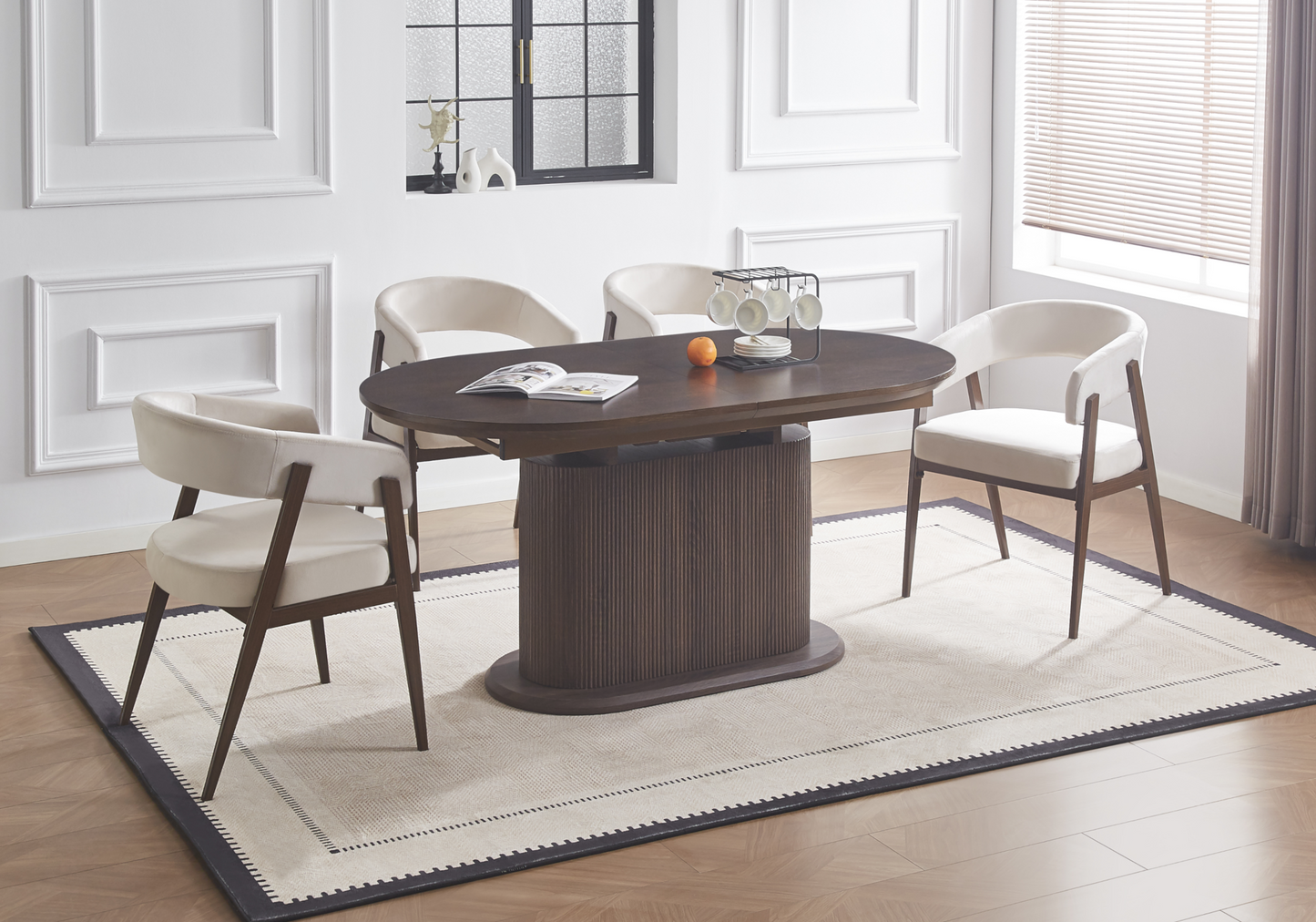 Fauteuil de table texturé beige noyer – Oslo x4