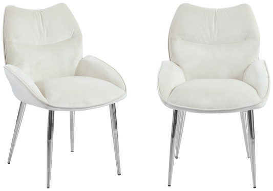 Fauteuil de table velours beige pieds argentés - Lyon x2