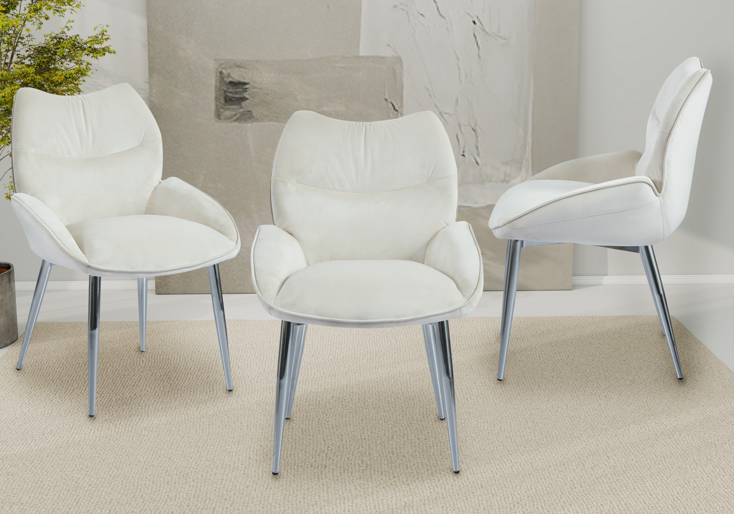 Fauteuil de table velours beige pieds argentés - Lyon x2
