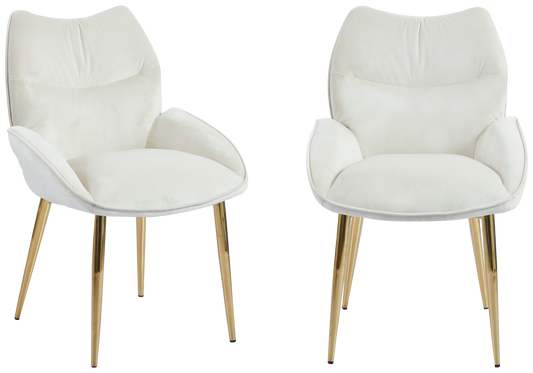 Fauteuil de table velours beige pieds dorés - Lyon x2