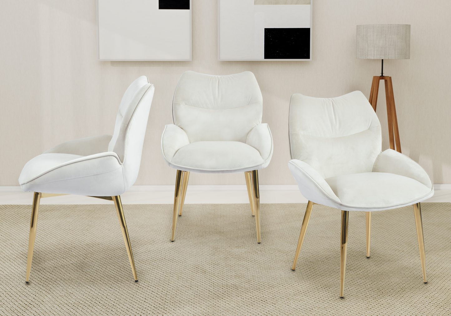 Fauteuil de table velours beige pieds dorés - Lyon x2