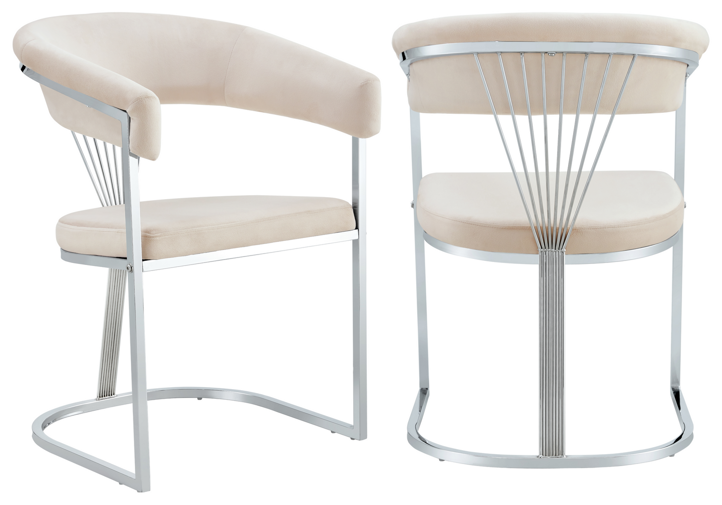 Fauteuil de table velours beige pieds luge chromé - Siam x2
