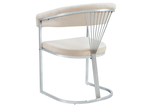 Fauteuil de table velours beige pieds luge chromé - Siam x2