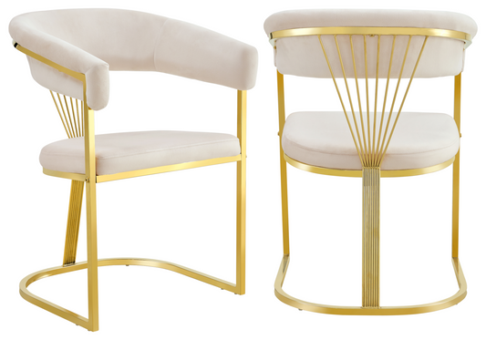 Fauteuil de table velours beige pieds luge doré - Siam x2