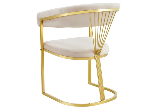 Fauteuil de table velours beige pieds luge doré - Siam x2