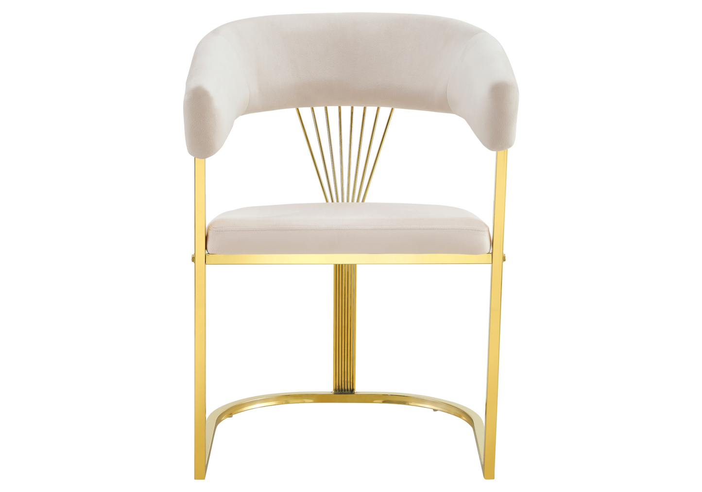 Fauteuil de table velours beige pieds luge doré - Siam x2