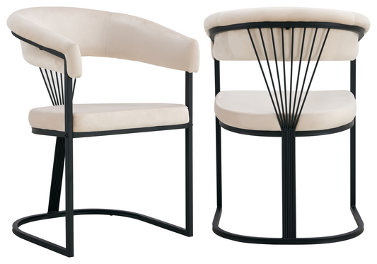 Fauteuil de table velours beige pieds luge noir - Siam x2