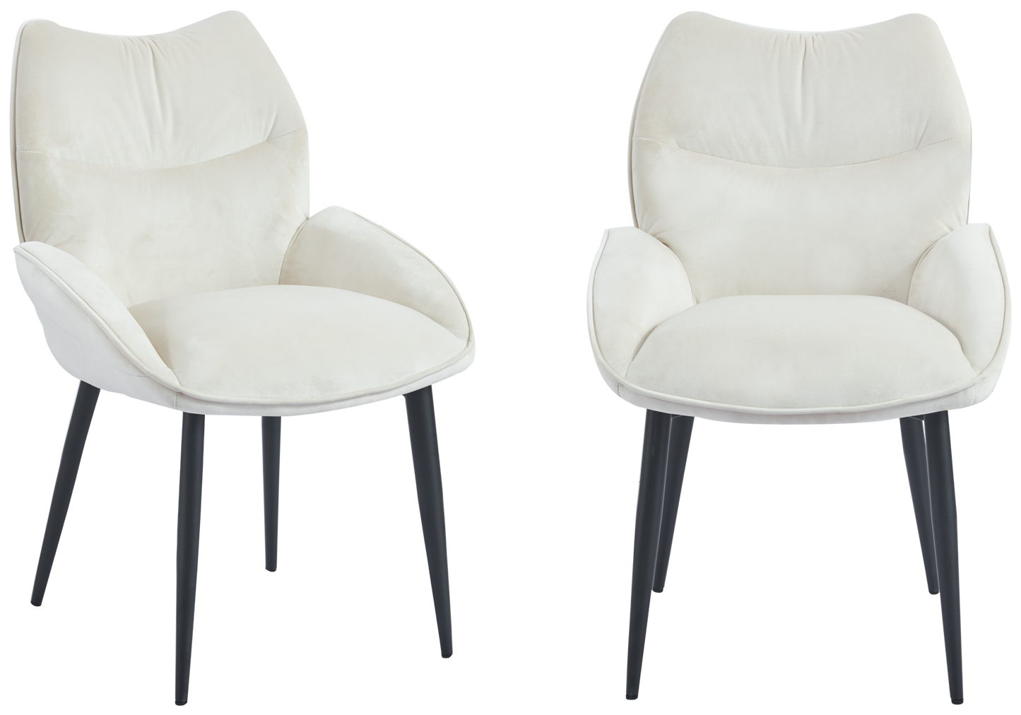 Fauteuil de table velours beige pieds noirs - Lyon x2