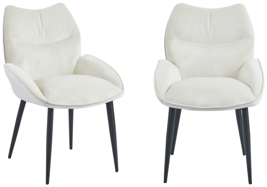 Fauteuil de table velours beige pieds noirs - Lyon x2
