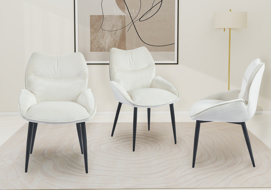Fauteuil de table velours beige pieds noirs - Lyon x2