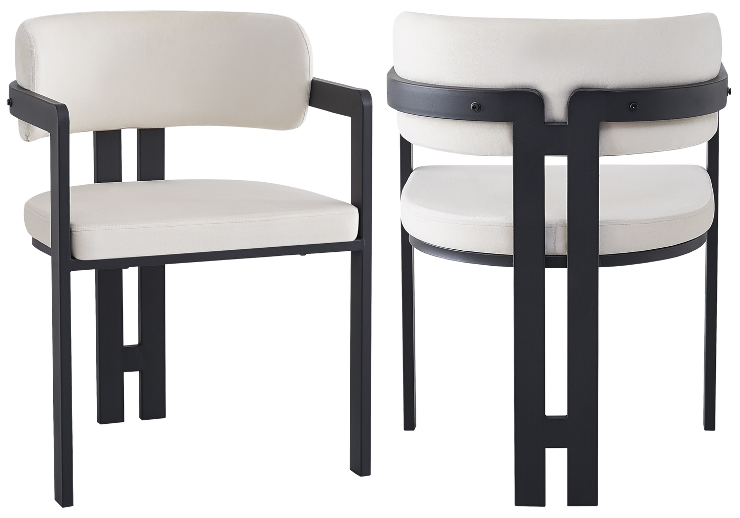 Fauteuil de table velours beige pieds noirs – Lyra x2