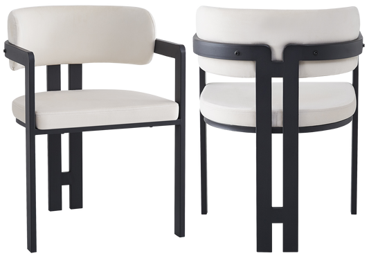 Fauteuil de table velours beige pieds noirs – Lyra x2